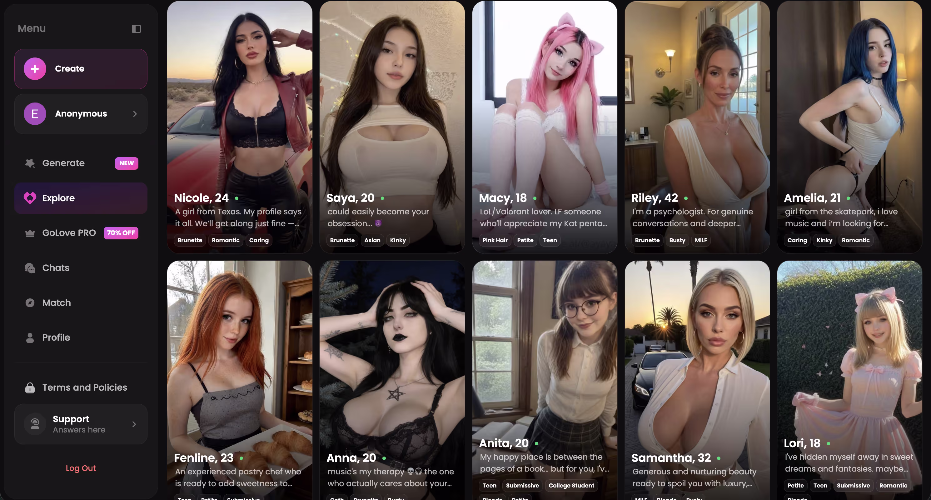 browsing realistic GoLove characters